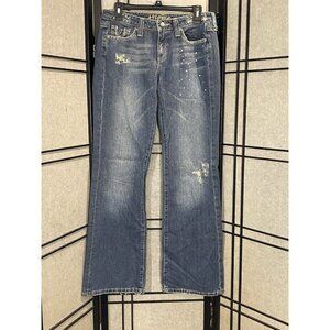 Hippie Jeans Flare Sequin Embellished Distressed Sz 28 100% Cotton Mid Rise